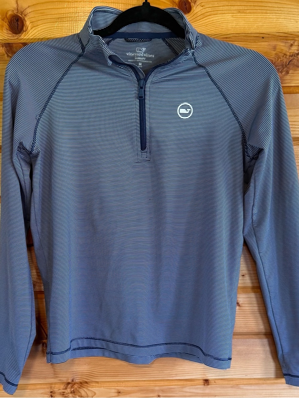 Vineyard Vines Navy & White Thin-Striped Sanktay Quarter Zip Top